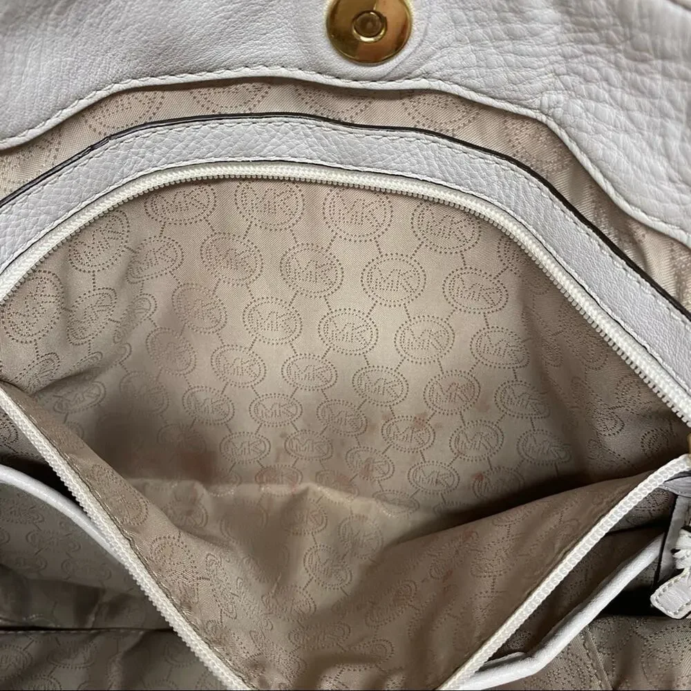Michael Kors MK Purse Leather Hobo Bag Weave Strap Gold Hardware Cream Large